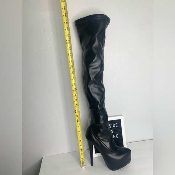 Black Faux Leather Thigh High Stiletto Boots Size 6 - Picture 12 of 14